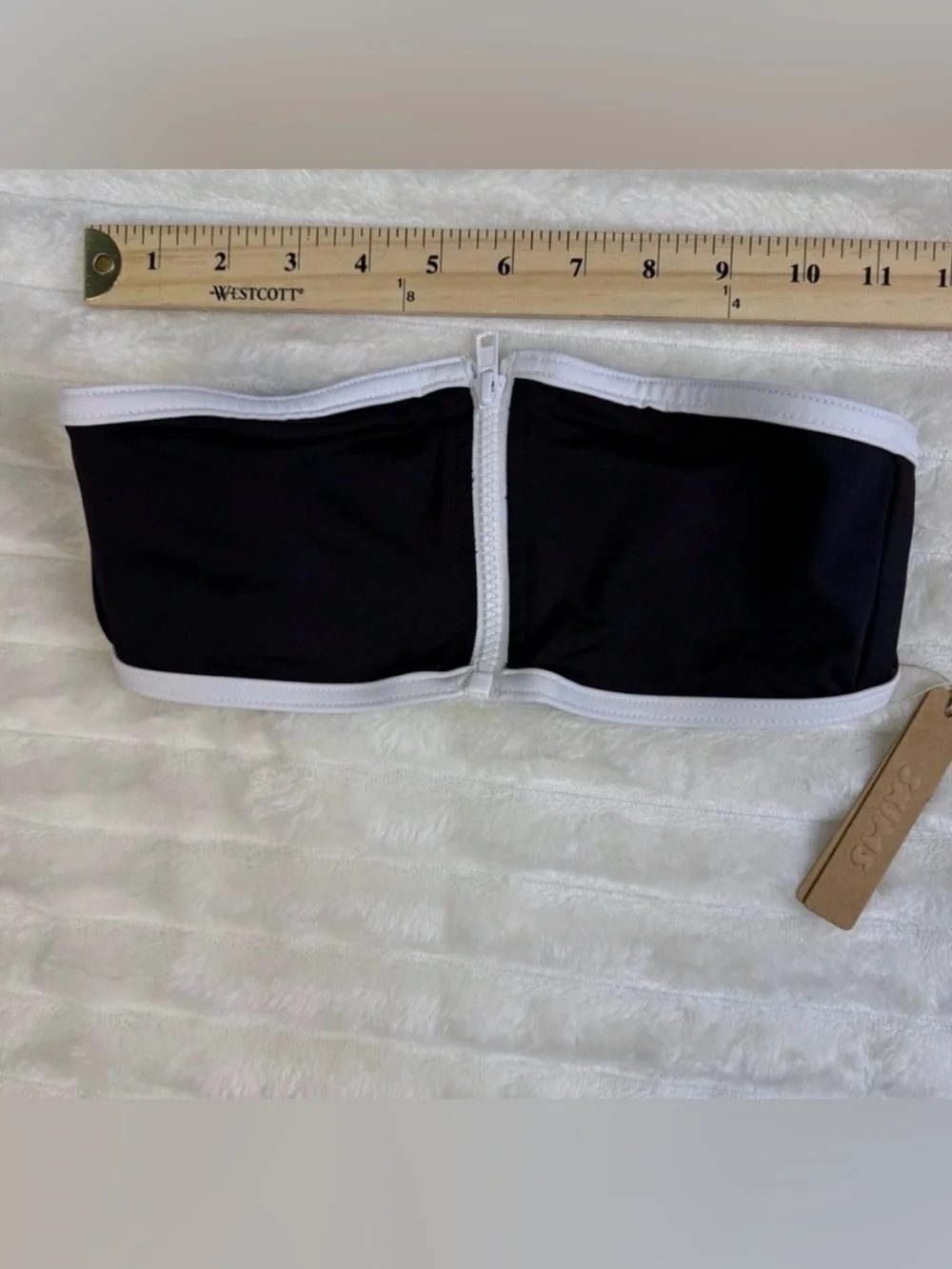 SKIMS Sporty Zip Front Bandeau Bikini Top Onyx White XXS NWT
